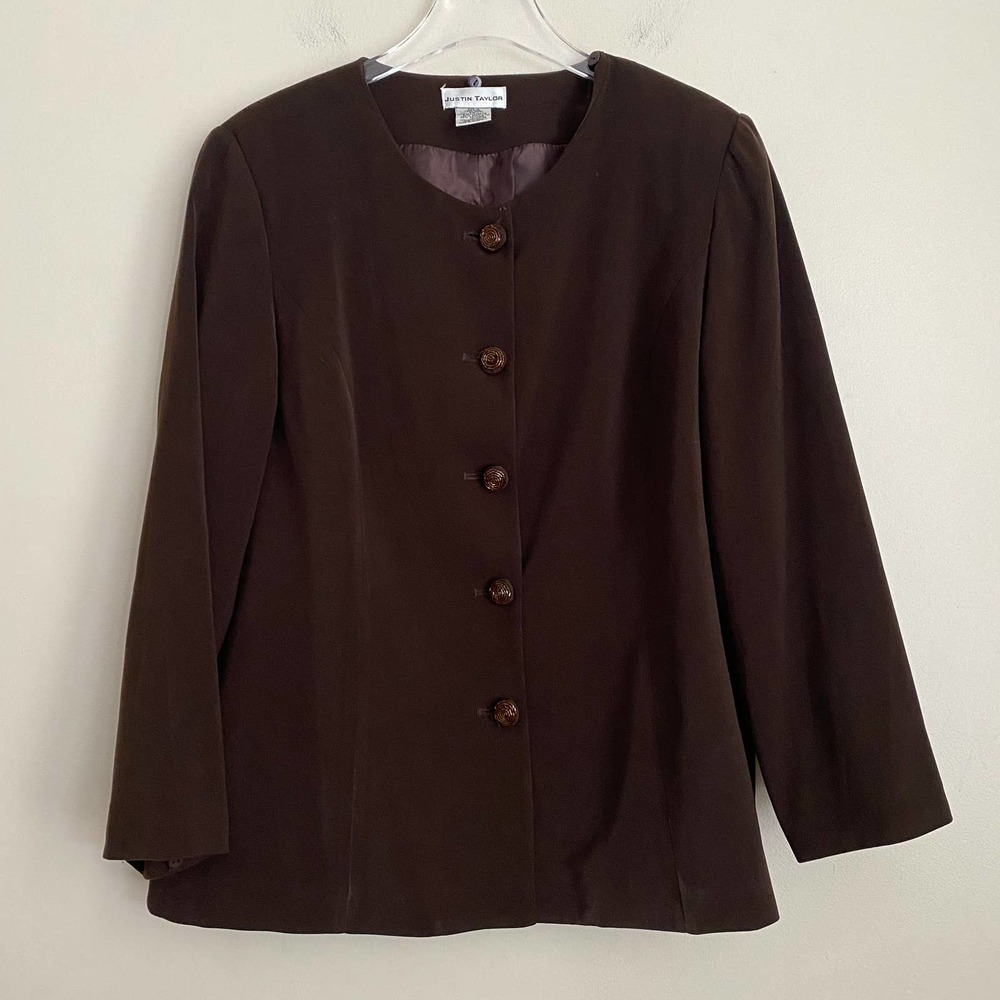 Justin Taylor 14 Plus Brown Button Blazer